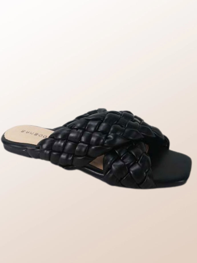 Black Thick Braided Woven Sandals