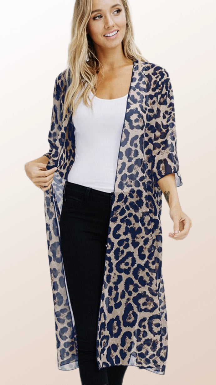 Three Quarter Sleeve Leopard Print Kimono