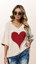 Load image into Gallery viewer, V-Neck Dropped Sleeve Heart Slouchy Sweater Top
